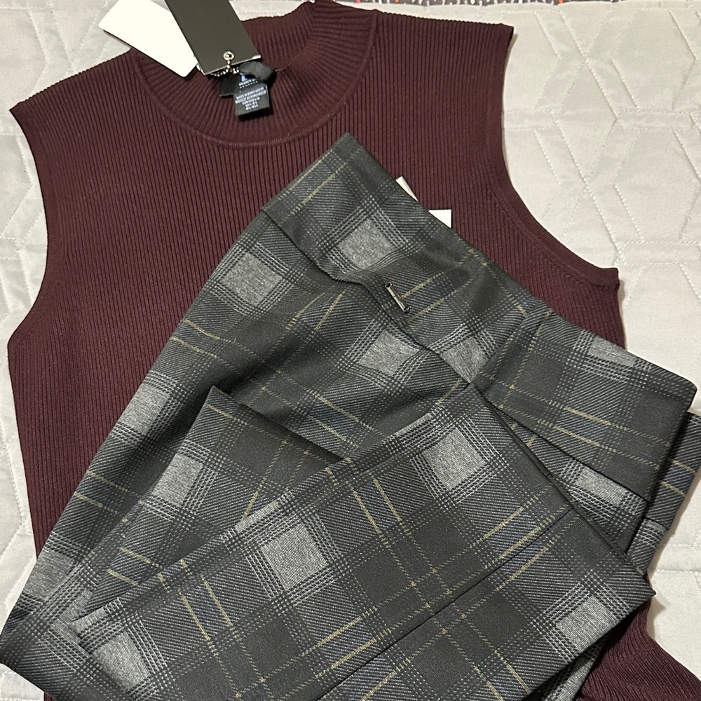 Sz 10🇨🇦⭐️NWT UP! Grey Plaid Ponte Dress Pant With Tummy Control.